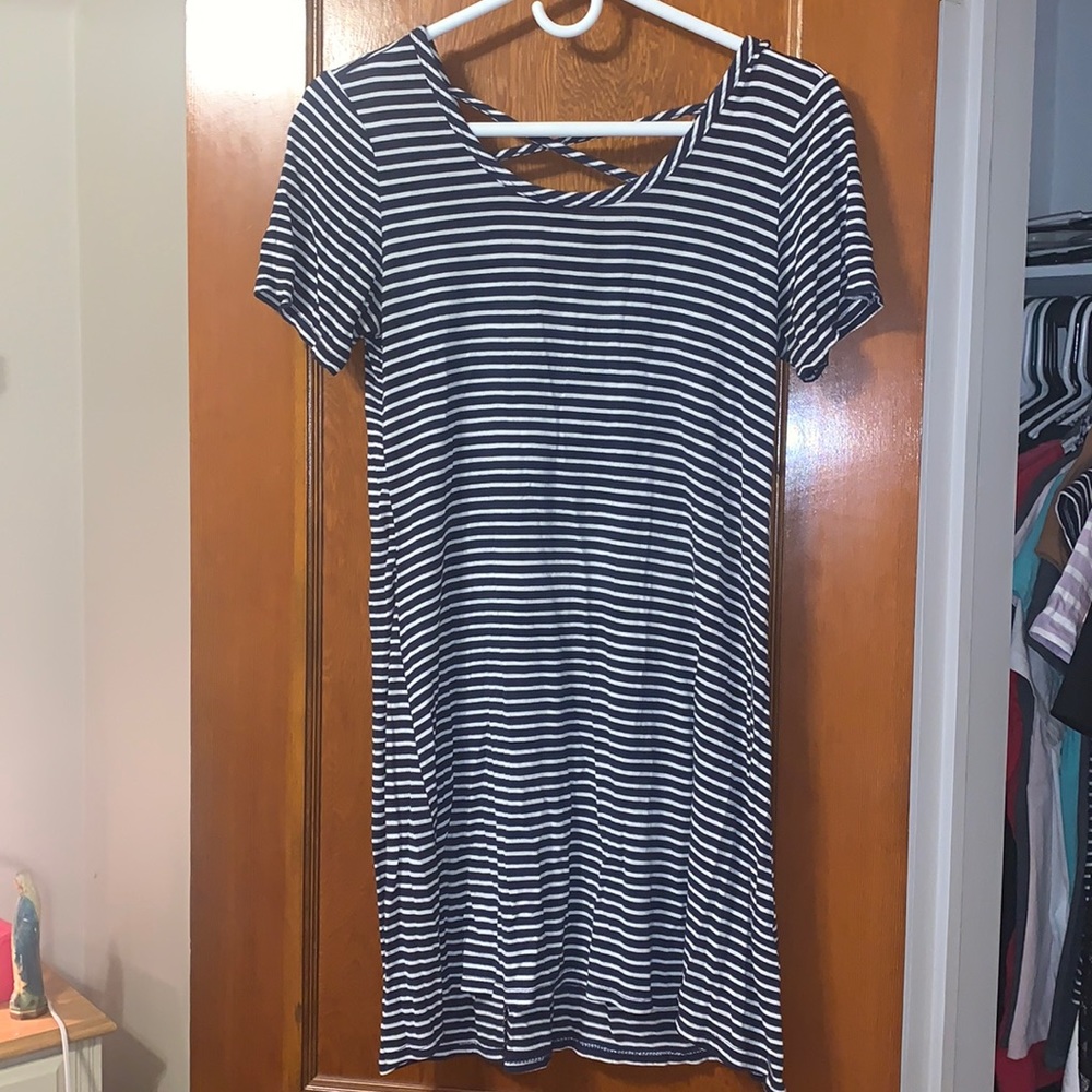 Navy and white striped dress